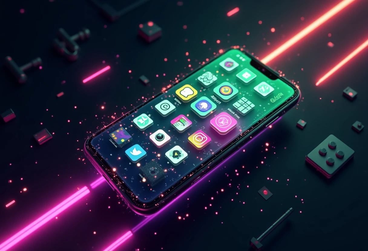 Smartphone avec icônes d'applications sociales