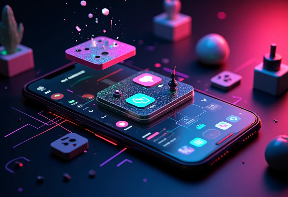 Icônes d'applications sociales sur fond abstrait